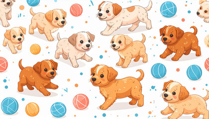 Cartoon Crayon Puppy & Ball Doodles for Pet Adoption Flyer