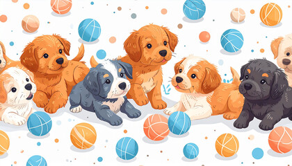 Cartoon Crayon Puppy & Ball Doodles for Pet Adoption Flyer