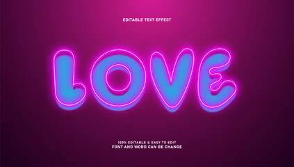 Vibrant Neon Love Text Effect, Editable Bubble Font, Glowing Pink and Blue Lettering