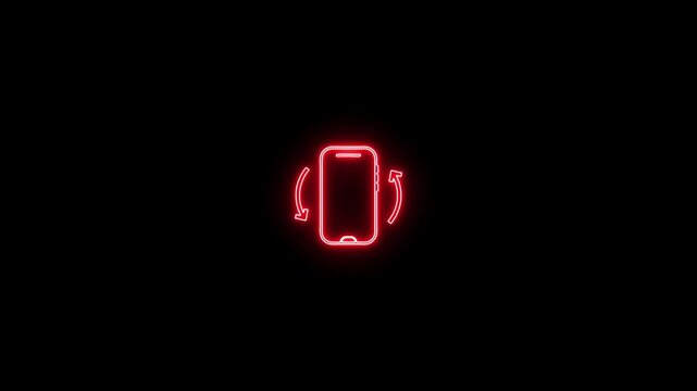 Red Neon Glow Icon of Smartphone Rotating on Black Background rotation rotate
