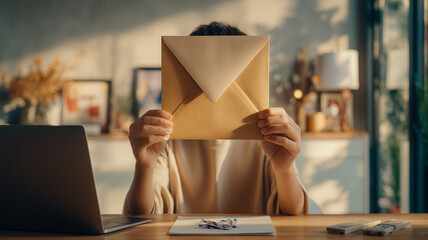 A personal communication concept illustrated with an individual holding a sealed envelope representing privacy anticipation and meaningful correspondence.
