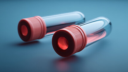 Two laboratory tubes viewed from the cap side representing medical research, biological analysis, and precision diagnostic workflows.
