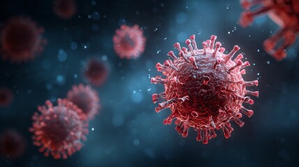 Obraz premium Microscopic view of spherical virus particles with spike proteins.