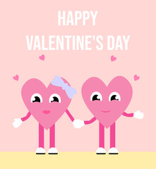Valentine's Day card with a pair of hearts. Vector illustration in groovy style