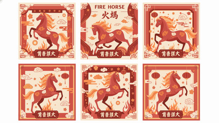 Obraz premium Illustrations of the Fire Horse in Chinese Zodiac Design.