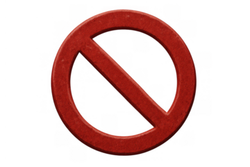 Red 'no' symbol indicating prohibition, restriction, and warning on a transparent background