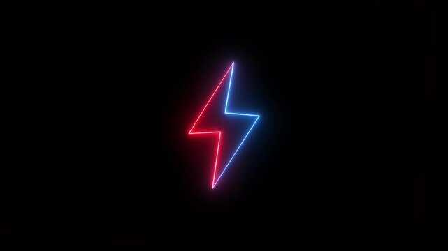 wright arrow animation with Red and Blue Neon Lightning Bolt Symbol on Black Background electricity power