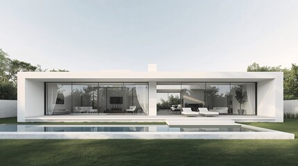 Sleek contemporary white home incorporating minimalist geometric elements and impressive glass entrance layout exterior design background aesthetic wallpaper 4k