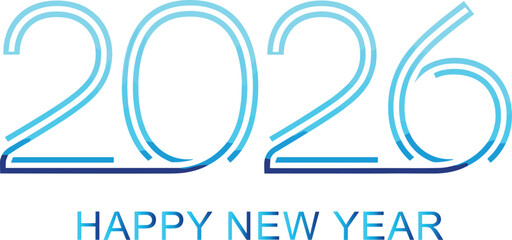 Sleek, modern typography featuring the numbers 2026 in a blue gradient continuous line style with "Happy New Year" text below, signifying a smooth, progressive welcome to the future. © MstBabli