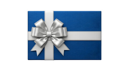 Ultra Detailed Blue Gift Box with Silver Bow | 4K Product Photo | Isolated White Background | Professional Cut-Out Edges
