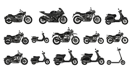 Collection of motorcycle and scooter silhouettes for design and illustration © Growong