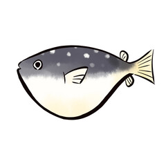 Watercolor Japanese style deformed pufferfish illustration