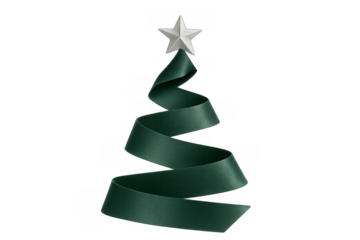 Ribbon shaping minimalist christmas tree with silver star decoration, celebrating festive winter holiday season