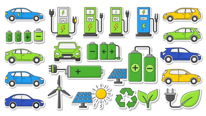Electric Vehicles and Sustainable Energy Sources A Collection of Eco-Friendly Transportation Icons