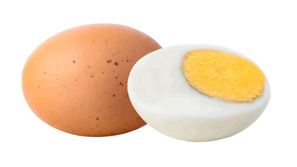 Vector of a brown egg and a halved hard-boiled egg on transparent background