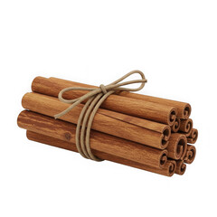 Cinnamon sticks tied with twine isolated on transparent background