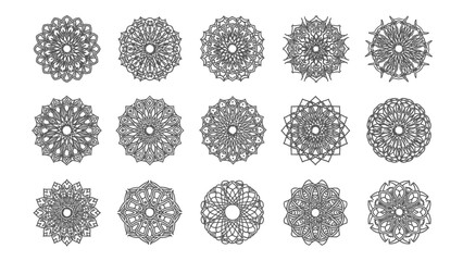 Geometric pattern collection abstract circular designs on a clean white backdrop