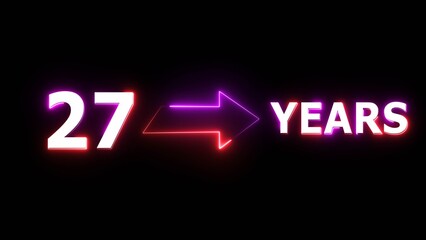 27 years counting number illustration. Celebration neon 27 years.