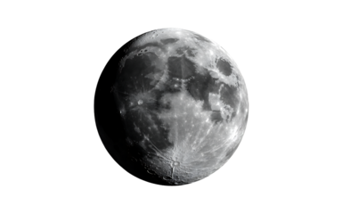 Detailed view of the moons surface showing craters and maria, isolated on transparent background