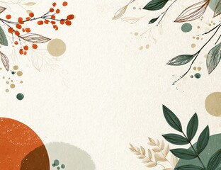 minimalist style advertising background framed by scattered vector-style line drawings of abstract leaves 