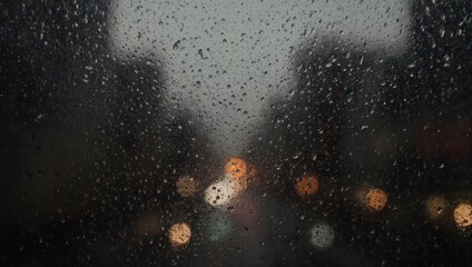 Obraz premium Rainy City Night View Through a Wet Window with Bokeh Lights.