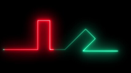 A minimalist abstract geometric pattern created by glowing neon lines in red and green colors - Powered by Adobe