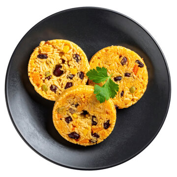 Traditional peruvian tacu tacu a hearty and economical dish made from mashed beans and rice isolated on white background
