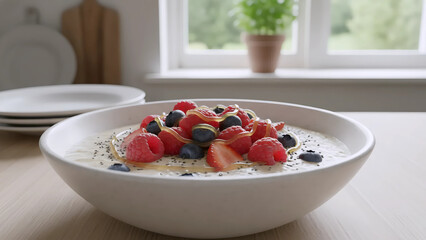 Fruit Yogurt Bowl, Fresh Berries, Healthy Breakfast
