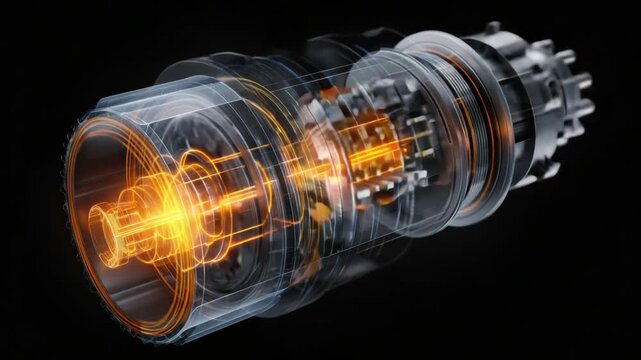 Industrial Mechanics: Internal mechanisms of intricate mechanical device glows with radiant energy, an emblem of precision engineering and the power of technology.