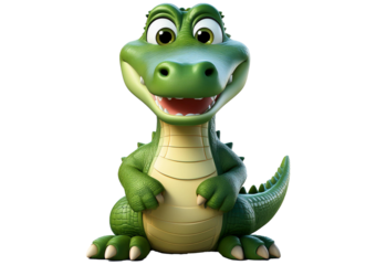 Cute crocodile 3d character isolated on a transparent or white background