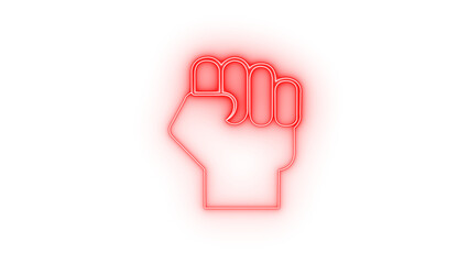 Stylized graphic illustration of a modern white outlined clenched fist icon, depicting concepts of power, unity, and strength with a vibrant neon glow, isolated on transparent background.
