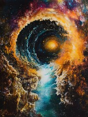 Abstract artwork of a vibrant, swirling cosmic vortex
