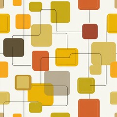 Abstract geometric pattern with rounded squares and connecting lines, autumnal color palette