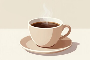 Fototapeta premium Steaming ceramic coffee cup on saucer in soft neutral lighting