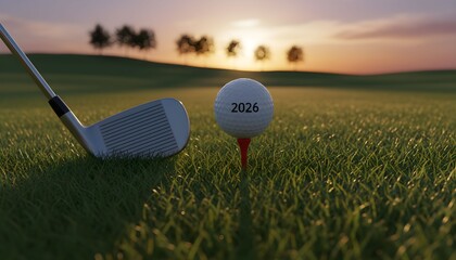 A white golf ball sits on the green grass near the hole on the golf course during a leisure competition game