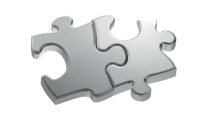 Two silver puzzle pieces interlocking