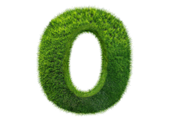 Grass font 3d rendering letter O isolated on a transparent or white background