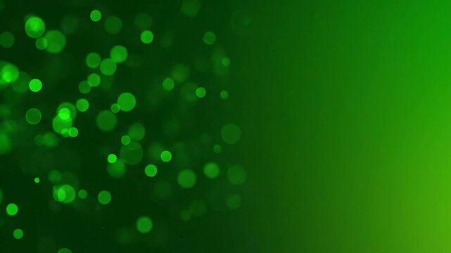 Luminous green bokeh circles and particles against a dark to light green gradient