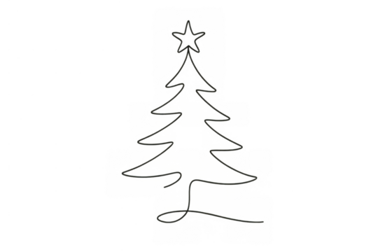 Christmas tree drawing with continuous line art and topping star, symbolizing winter holiday season cheer - Powered by Adobe
