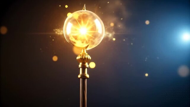 Golden scepter with shining energy sphere.