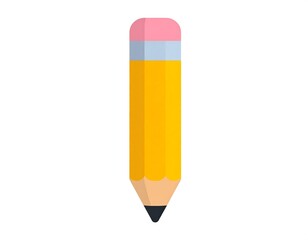 Flat vector drawing of a yellow pencil with a pink eraser on a white background