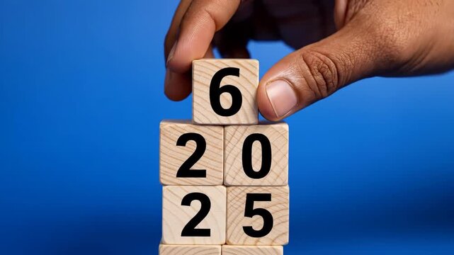 Person assembling numbered blocks conceptual illustration