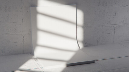 Minimal 3D scene with curved white backdrop and concrete texture. Ideal for product display, branding, and modern design mockups with natural light and shadow play.