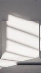 Minimal 3D scene with curved white backdrop and concrete texture. Ideal for product display, branding, and modern design mockups with natural light and shadow play.