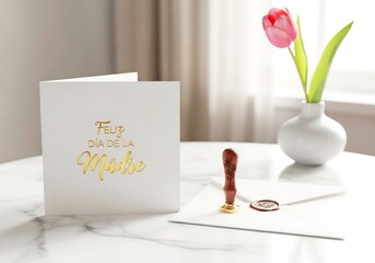 Elegant Mother&rsquo;s Day Card Mockup &mdash; Gold Foil &ldquo;Feliz D&iacute;a de la Madre&rdquo; &mdash; Wide Product Hero
