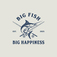 Marlin Fish Vintage Logo Template. Unique and Fresh Marlin Fish Jumping Out of the Water.