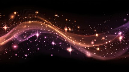 A mesmerizing abstract design featuring flowing waves of light and scattered stars against a dark background.