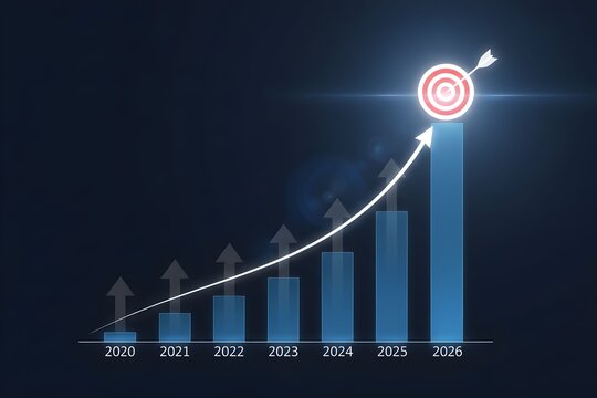 Business financial progress chart with red arrow showing market growth and profit success illustration - Powered by Adobe