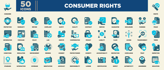 Consumer Rights Icon Set Glyph Blue