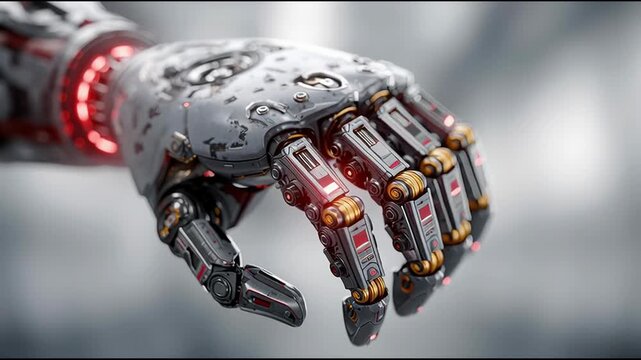Robot hand emitting a red light symbolizing power in the corporate ai reinvention execution framework roadmap icon. Futuristic Robot Hand with Red Light &ndash; Animated Video Version